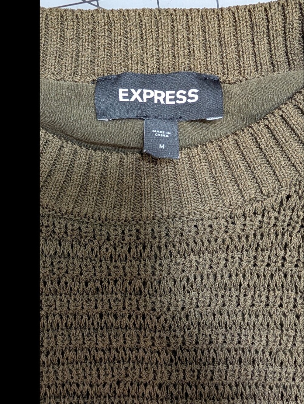Express Olive Green Crochet Knit Crop Tank Top Sleeveless High Neck Lined Medium - Picture 6 of 8